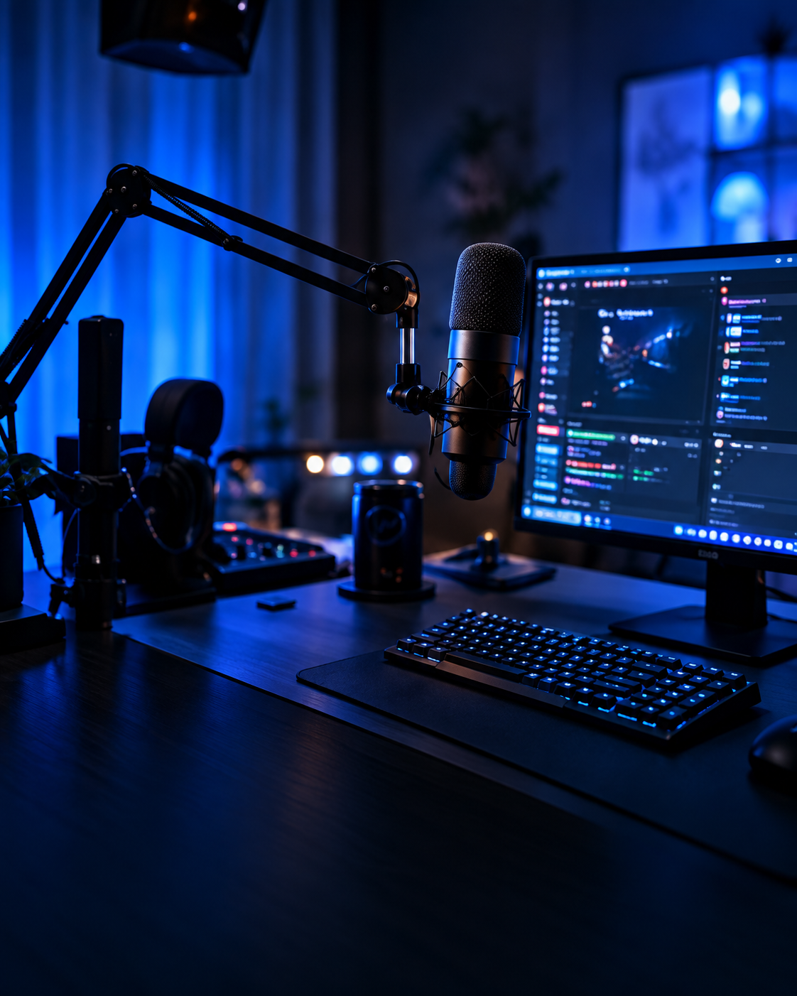Creator broadcast desk with microphone